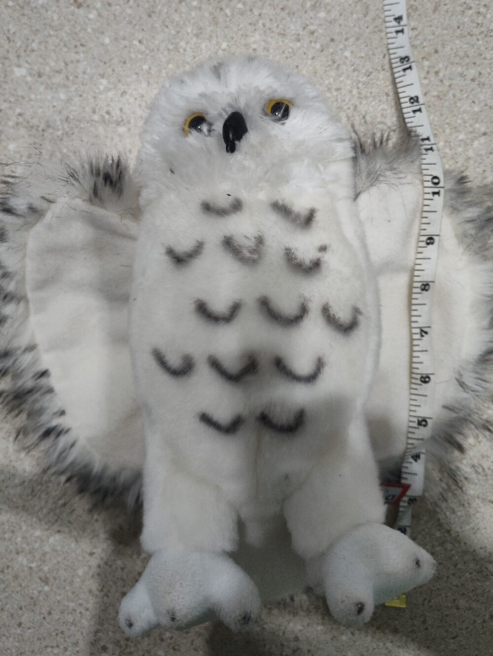 White Plush Snowy Owl Toy with Gray Accents